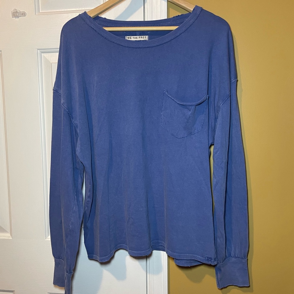 FREE PEOPLE We The Free Periwinkle Blue Boatneck Pocket L/S Tee